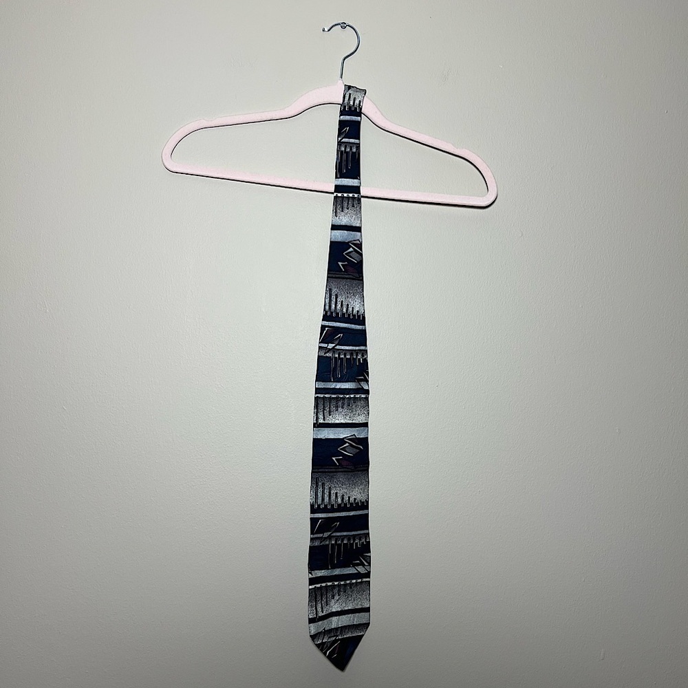 Vintage We Care Blue Pattern Silk Tie